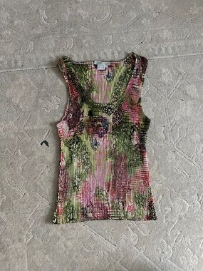 Alberto Makali Pink & Green Floral Ribbed Tank